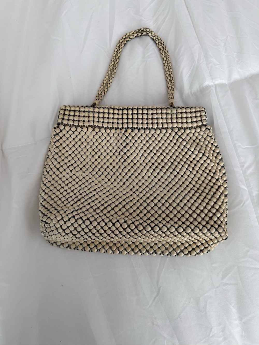 Woven Bead Tote Bag in Cream
